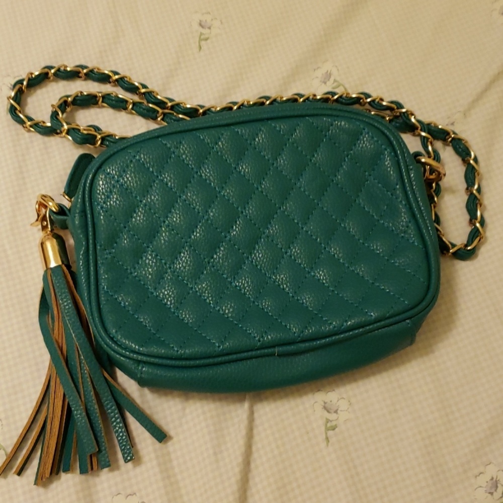 Teal and gold crossbody